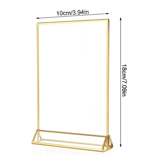 [17602323293994] Soporte para Letreros Acrílico Dorado DIY, Estante Transparente y Elegante con Base, Porta Tarjetas de Menú Duradero, Decoración para el Hogar