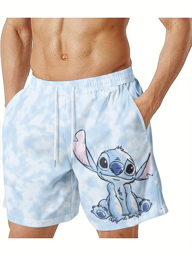 [17607117438789] Pantalones Cortos de Playa para Hombre | Estampado Floral Hawaiano y de Dibujos Animados, Cintura Ajustable con Cordón, Tejido Ligero y Transpirable, Corte Relajado para Piscina de Verano, Vacaciones y Salidas Casuales, Cómoda Cintura Elástica, Tallas Grandes