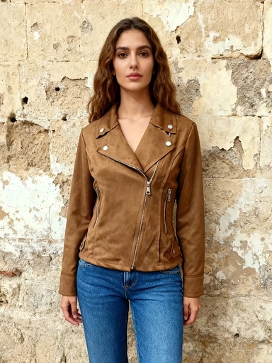 [17605473627556] Chaqueta de gamuza con cremallera y botones para mujer, disponible en stock, perfecta para las tendencias de otoño e invierno.
