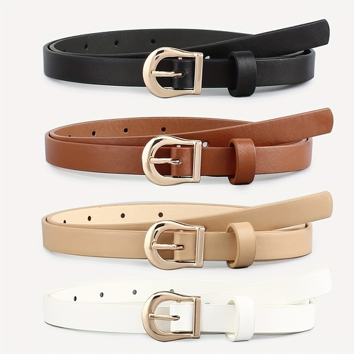 [17592345308046] Juego de 4 cinturones delgados clásicos para mujer en PU, cinturones casuales con hebilla de pasador para pantalones, jeans y vestidos