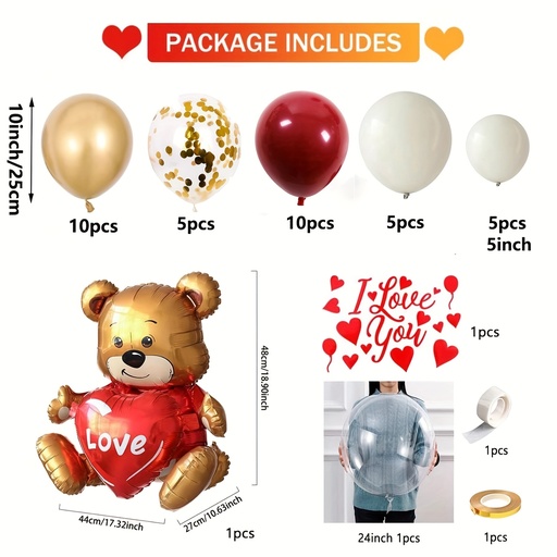 [17615730153371] Set de 35 globos de oso con forma de corazón | Globos de película de aluminio de colores mixtos para San Valentín, cumpleaños, boda, compromiso, decoraciones de Año Nuevo