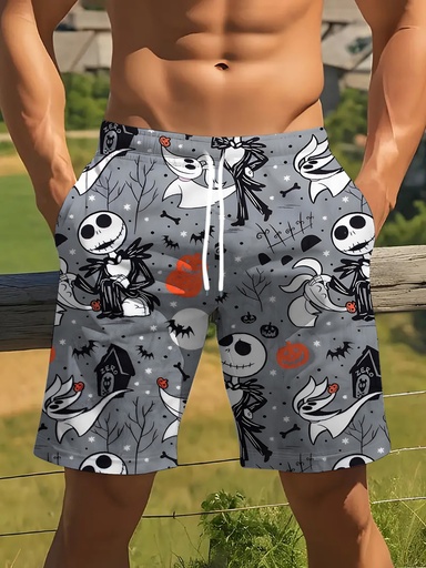 [17610645486499] Pantalones cortos de playa para hombre con estampado de vendaje de momia, conjunto divertido para vacaciones.