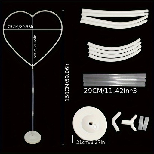 [17620037055112] Soporte Premium para Globos en Forma de Corazón con Base Resistente - Decoración Romántica en Plástico Blanco Elegante para San Valentín, Bodas, Cumpleaños, Aniversarios y Despedidas de Soltera - Accesorio Fotográfico Duradero, Esencial para Fiestas, Perfecto para Eventos con Temática de Amor, Hogar