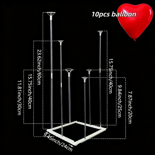 [17619981063190] 1 juego de soportes para globos, clips de plástico para globos, soportes cruzados para globos para decoraciones de bodas, cumpleaños, Día de la Madre (incluye 10 globos rojos en forma de corazón) para San Valentín y Pascua