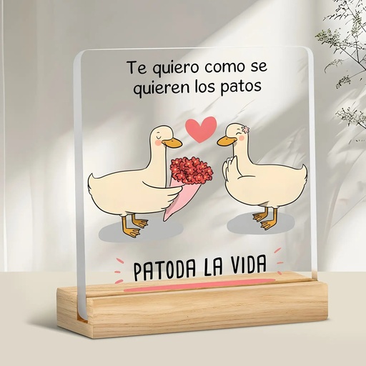 [17609439511632] Decoración de escritorio 2D plana, 1 pieza, Pato de amor español - "Te quiero como se quieren los patos" (Te amo como los patos) - Decoración linda para bodas, aniversarios, San Valentín, Navidad - Regalo transparente de acrílico con frase española para parejas con corazón - Recuerdos de boda española, decoración del hogar - Decoración romántica fácil de limpiar, ideal para cumpleaños, San Valentín y aniversarios - Divertido exhibidor de amor español para parejas, Iglesia Mormona, recuerdo de