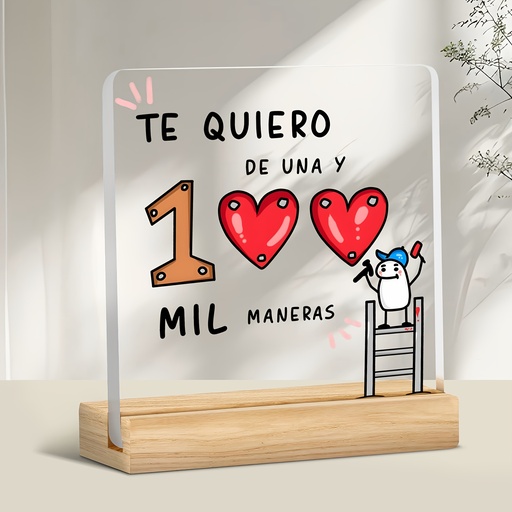 [17610510056167] Decoración de Escritorio con Mensaje Romántico en Español - Frase Adorable "Te Quiero de Mil Maneras" (Te Amo un Millón de Formas) Figura Acrílica Plana 2D, Corazones y Texto En Español, Regalo para San Valentín, Aniversarios, Cumpleaños o Estudiantes del Idioma, 2D