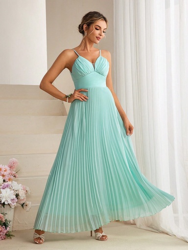 [sz2401086099262102] SHEIN Belle Elegante Y Romántico Vestido De Dama De Honor Con Tirantes Plisados