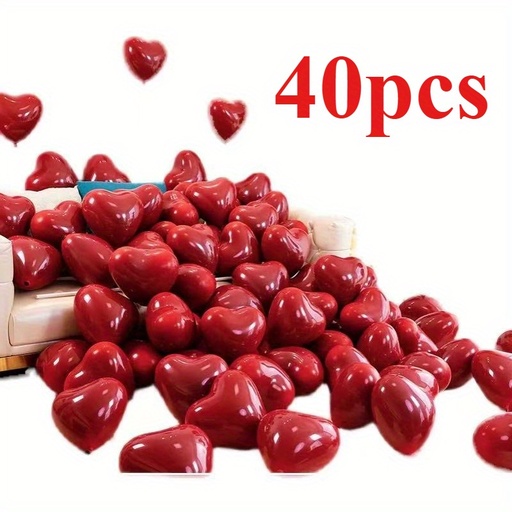 [17601110838040] 40 Globos Rojos Brillantes en Forma de Corazón para Cumpleaños, Bodas, San Valentín, Navidad y Decoraciones Festivas - Fondo Fotográfico Versátil, Decoración del Hogar, Suministros para Celebraciones, Globos de Cumpleaños, Adornos para Eventos, Acabado Brillante, Textura Suave, Diseño Festivo, Material Duradero, Decoración con Globos, Decoración Navideña