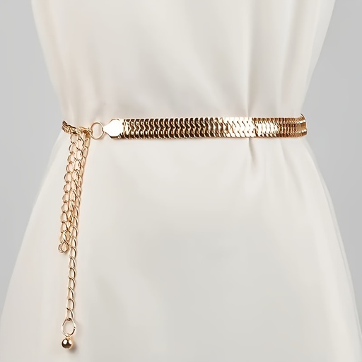 [17605994259830] Cinturón de cadena dorado para mujer - Ajustable con eslabones metálicos, para vestidos, pantalones, jeans - Outfits formales e informales - Accesorio bohemio y casual chic, cinturón versátil, pretina elegante, pieza de moda duradera, accesorio para vestidos, pretina elegante, eslabones de alta calidad, pretina decorativa, tendencia femenina