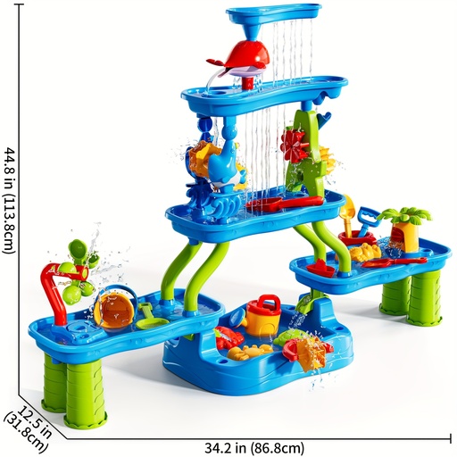 [17604250105550] Mesa de arena y agua para bebés - Mesa de juego sensorial interactiva con bomba de agua, hoyo de arena y diseño divertido para niños pequeños, perfecta para juegos al aire libre, regalo de cumpleaños o Navidad, colores de accesorios aleatorios, mesa de juego para niños pequeños, diseño divertido, colores vibrantes