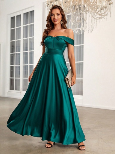 [sz2306021113701566] SHEIN Belle Vestido De Dama De Honor A-line De Cintura Ajustada Sin Hombros De Mujer