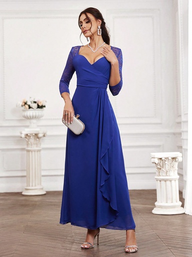 [sz2312093675856268] SHEIN Belle Vestido De Corte Circular Con Diseño De Cordones De Encaje, Con Escote De Corazón Y Cintura Ajustada, Adecuado Para Damas De Honor