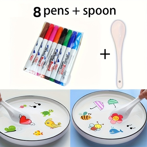 [17616186059068] Un set de 9 bolígrafos mágicos de pintura con agua y tinta flotante, marcadores de colores mixtos ideales para dibujar y diversas manualidades (los colores son aleatorios), herramientas divertidas para proyectos hechos a mano, utilizables en más de 30 ocasiones como Navidad, Halloween, cumpleaños y más.