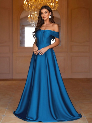 [sz2309145554427607] SHEIN Belle Vestido de dama de honor con hombros descubiertos y plisados, con diseño de corte en el pecho, vestidos de gala para mujer, elegante y formal para eventos como graduaciones, cenas y bodas