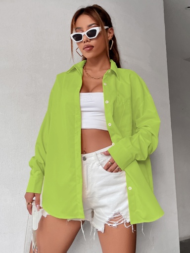 [sw2208153212901252] SHEIN MOOSTA Camisa amplia con cuello con bolsillo delantero