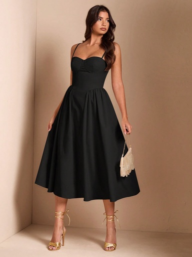 [sz2408094181803221] SHEIN BAE Elegante vestido largo de tul para mujer, adecuado para citas casuales, salidas, fiestas en clubes nocturnos, temporada de otoño