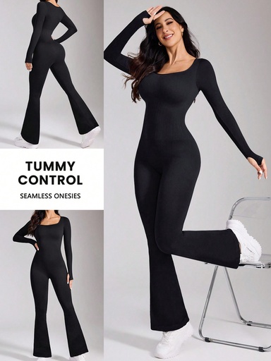 [st2409205215429979] Studio SHEIN Sport Mono deportivo de punto elástico sin costuras con agujeros para el pulgar