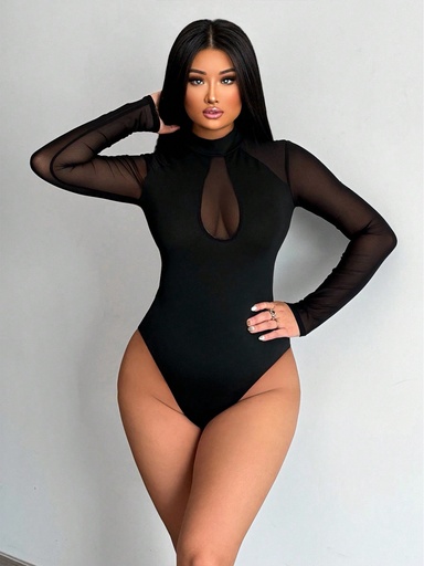 [sz2309282723725886] Sirith Body de malla en contraste de cuello alto