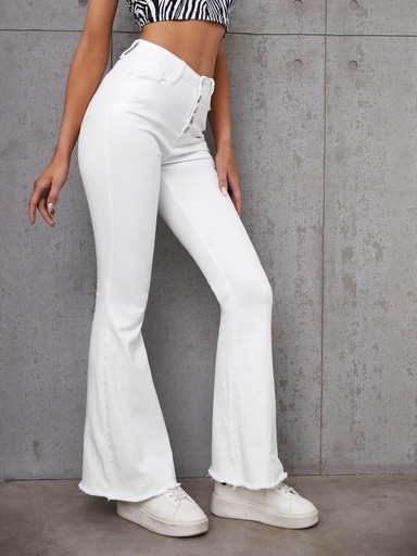 [swpants04201231572] SHEIN Essnce Jeans de pierna amplia bajo crudo con botón