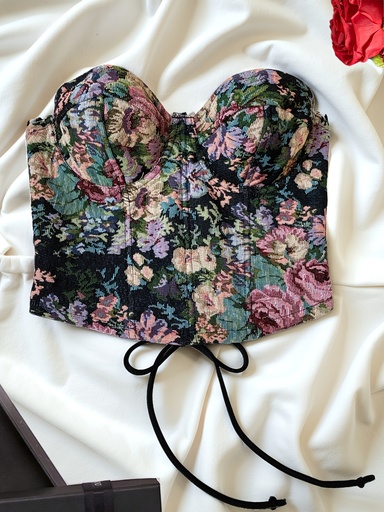 [17609179656151] Top de corsé floral vintage