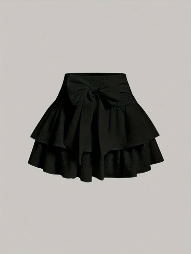 [17592684887126] Falda de bizcocho blanco elegante con acento de lazo 